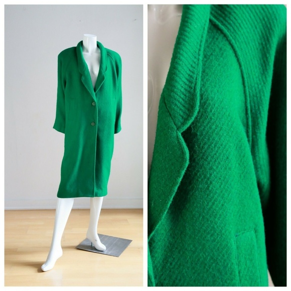 Unbranded Jackets & Blazers - Vintage Green Minimalist Wool Midi Coat